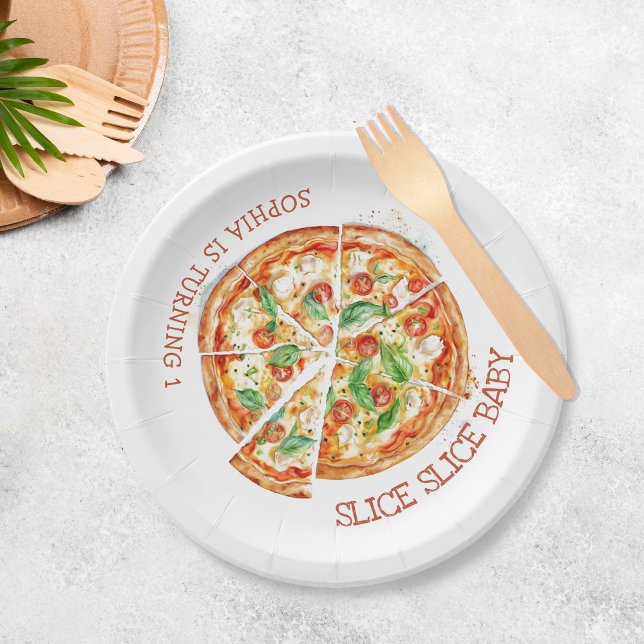 Slice Slice Baby Modern Pizza Birthday Party Paper Paper Plate (Creator Uploaded)