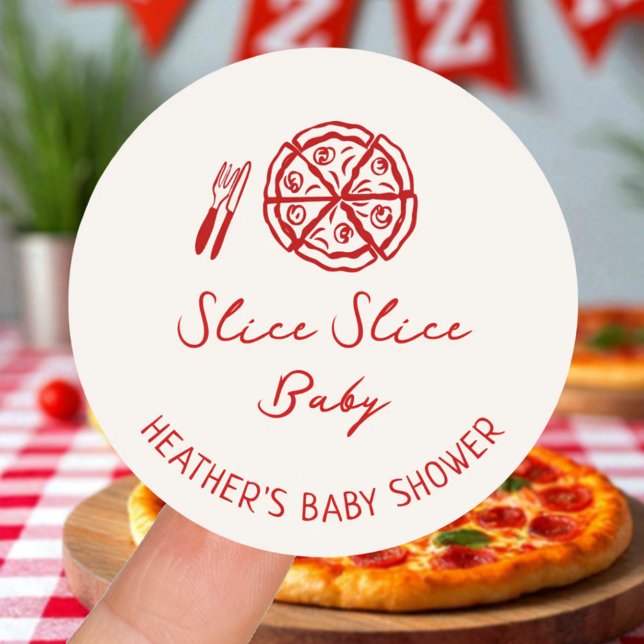 Slice Slice Baby Pizza Baby Shower Favour Classic Round Sticker (Creator Uploaded)