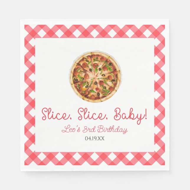 Slice, Slice, Baby! Pizza Birthday Party Napkin (Front)
