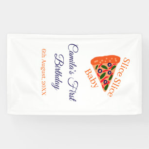 Slice Slice baby pizza brown blue 1st birthday  Banner