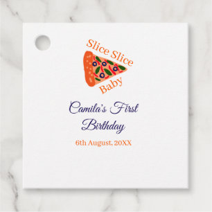 Slice Slice baby pizza brown blue 1st birthday Favour Tags