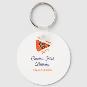 Slice Slice baby pizza brown blue 1st birthday Keychain