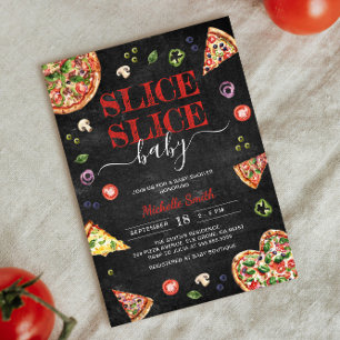 Slice Slice Baby   Pizza Chalkboard Baby Shower Invitation