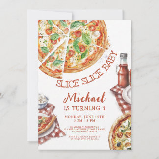 Slice Slice Baby Pizza First Birthday Invitation