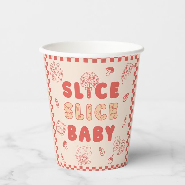 Slice Slice Baby Pizza Hand Drawn Baby Shower Paper Cups (Front)