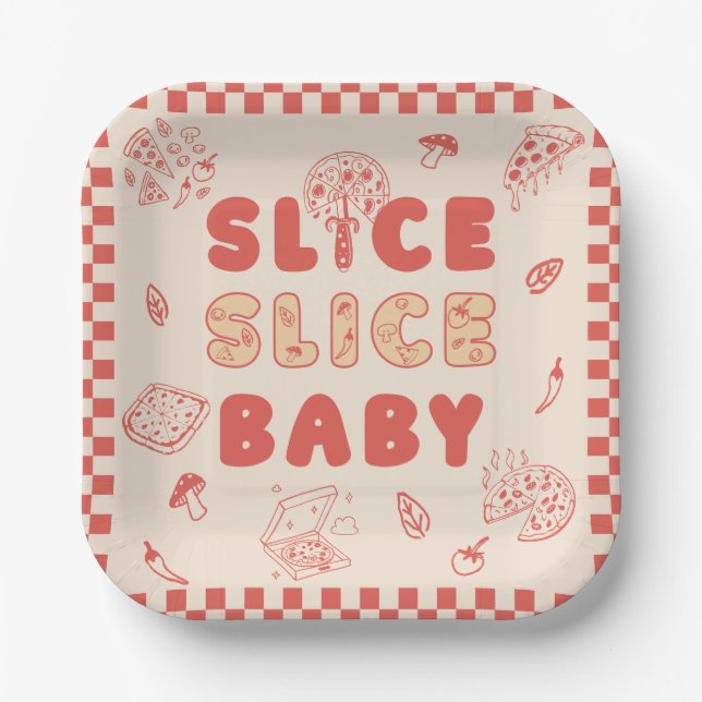 Slice Slice Baby Pizza Hand Drawn Baby Shower Paper Plate (Front)