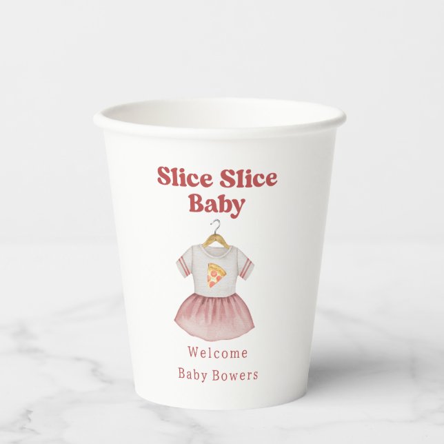 Slice Slice Baby Shower Pizza Neutral Bodysuit Paper Cups (Front)