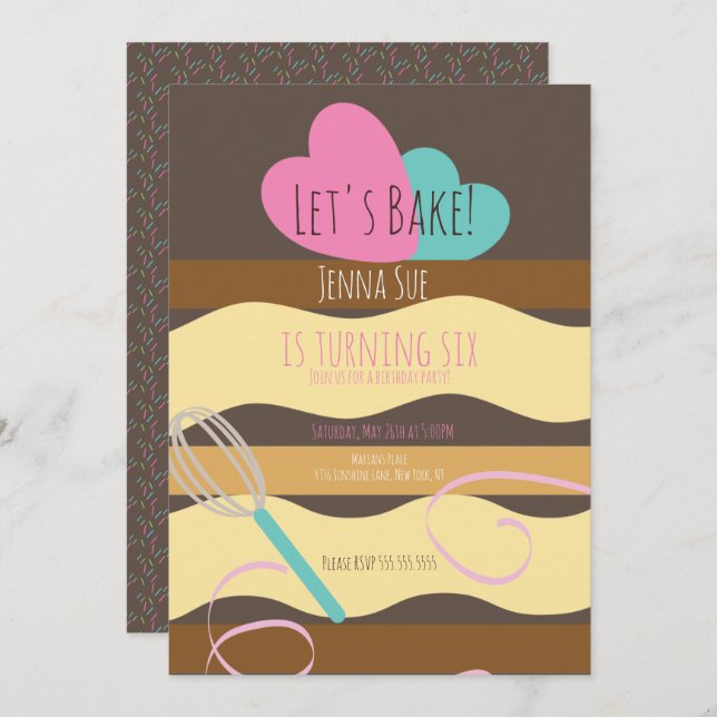 Sliced Cake Decorating Birthday Pink Sprinkles Invitation (Front/Back)