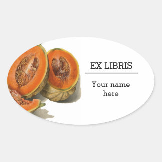 Sliced cantaloupe melon illustration ex libris oval sticker