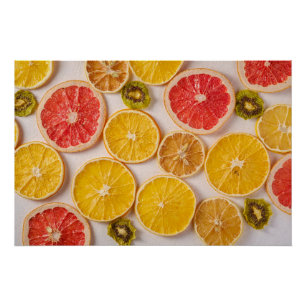Sliced Oranges Grapefruit and Kiwi Pattern Fruit Poster
