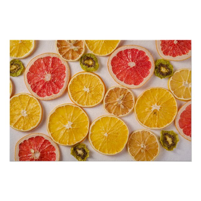 Sliced Oranges Grapefruit and Kiwi Pattern Fruit Poster (Front)