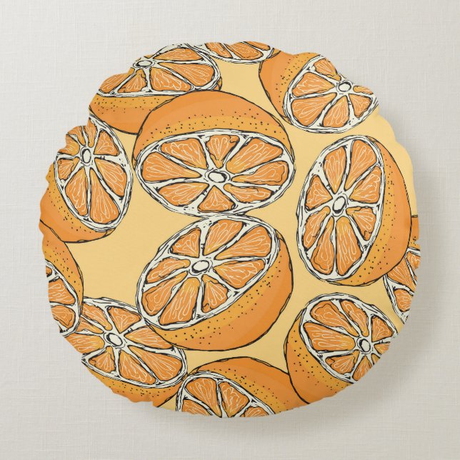 Sliced oranges: seamless vintage pattern. round pillow (Front)