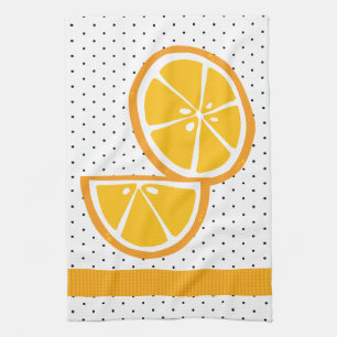 Sliced Oranges Tropical Citrus Fruit Gingham Kitchen Towel