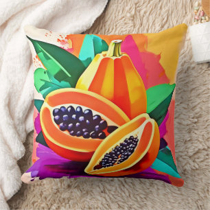 Sliced Papaya Pop Art Throw Pillow