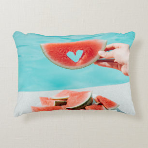 Sliced watermelon on white paper accent pillow