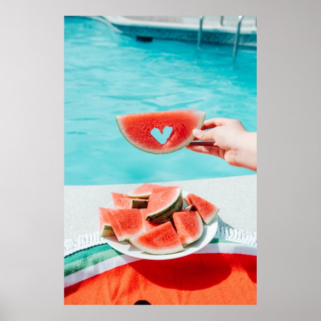Sliced watermelon on white paper poster (Front)