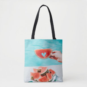 Sliced watermelon on white paper tote bag