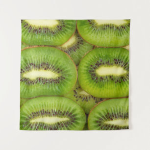 Slices of fresh and ripe kiwi fruit in rowsbrown,c tapestry