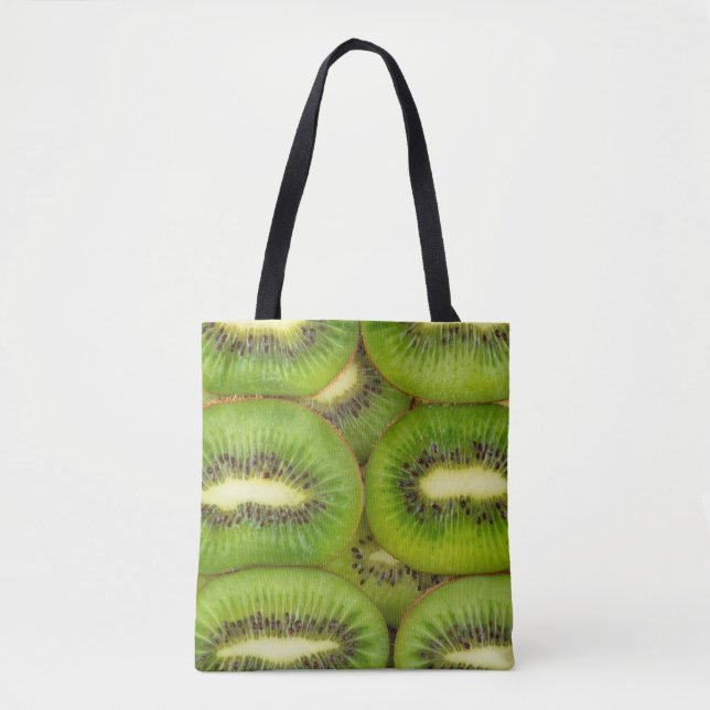Slices of fresh and ripe kiwi fruit in rowsbrown,c tote bag (Front)