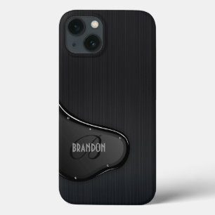 Slick Black Metallic Texture Monogram iPhone 13 Case