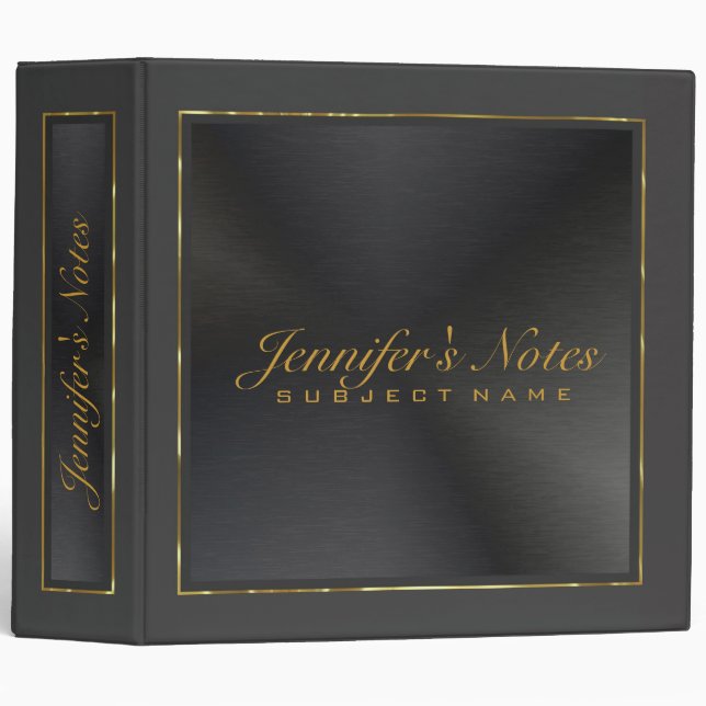 Slick Black Monochromatic Metallic Design Binder (Front/Spine)