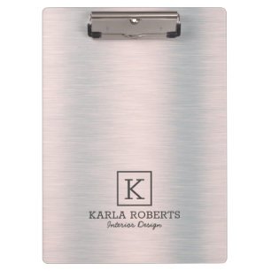 Slick metallic silver brushed aluminum background clipboard