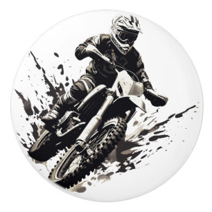 Slick Motorcycle Black and White Ceramic Knob