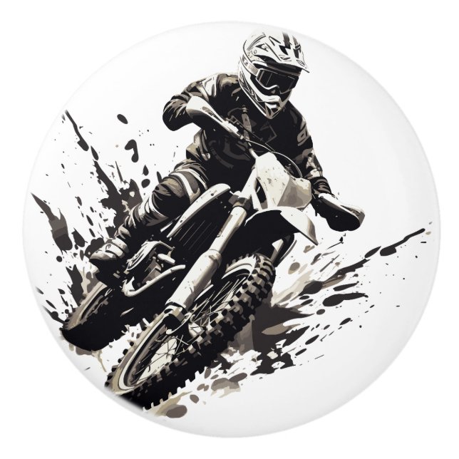 Slick Motorcycle Black and White Ceramic Knob (Front)