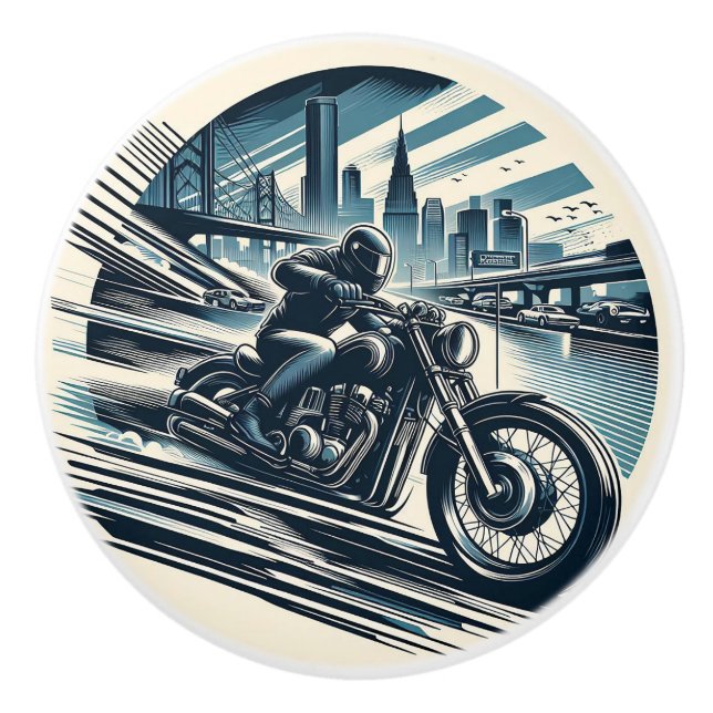 Slick Motorcycle Blue Dirt Bike Biker Ceramic Knob (Front)