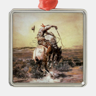 “Slick Rider” Western Art by Charles M Russell Metal Ornament