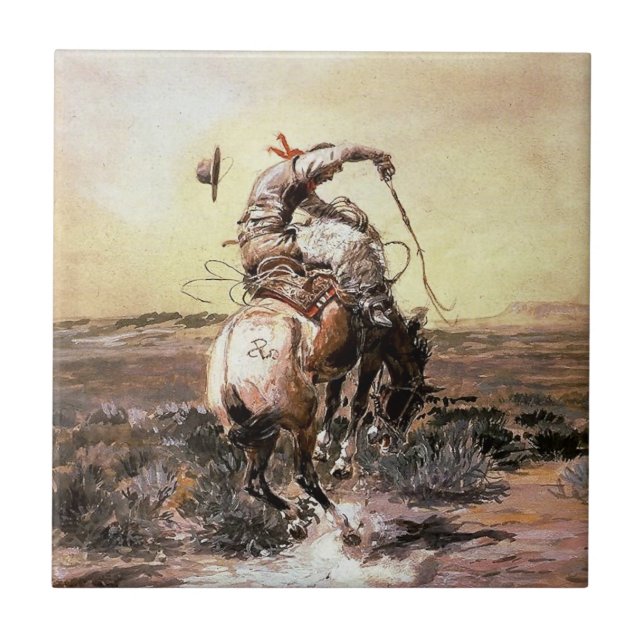 “Slick Rider” Western Art by Charles M Russell Tile (Front)