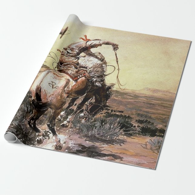 “Slick Rider” Western Art by Charles M Russell Wrapping Paper (Unrolled)