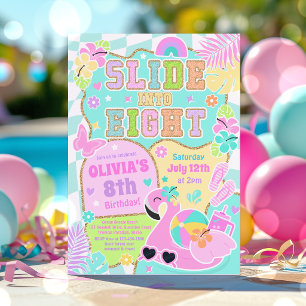 Slide Into Eight Preppy Girl Pool Party Birthday Invitation