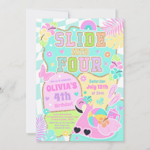 Slide Into Four Preppy Girl Pool Party Birthday  Invitation
