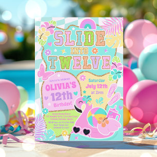 Slide Into Twelve Preppy Girl Pool Party Birthday Invitation