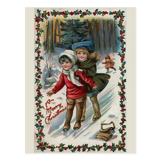 "Sliding down the Hill" Vintage Christmas Postcard