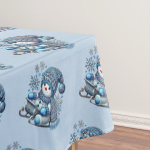 Sliding Snowman Christmas Holiday Tablecloth