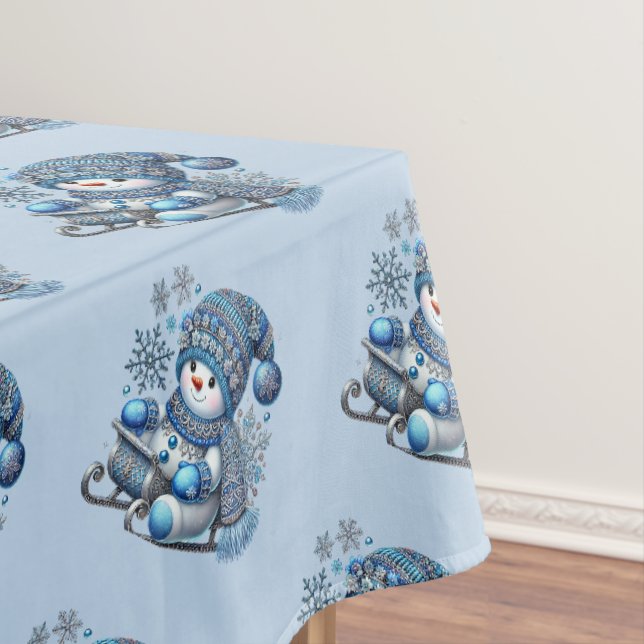 Sliding Snowman Christmas Holiday Tablecloth (In Situ)