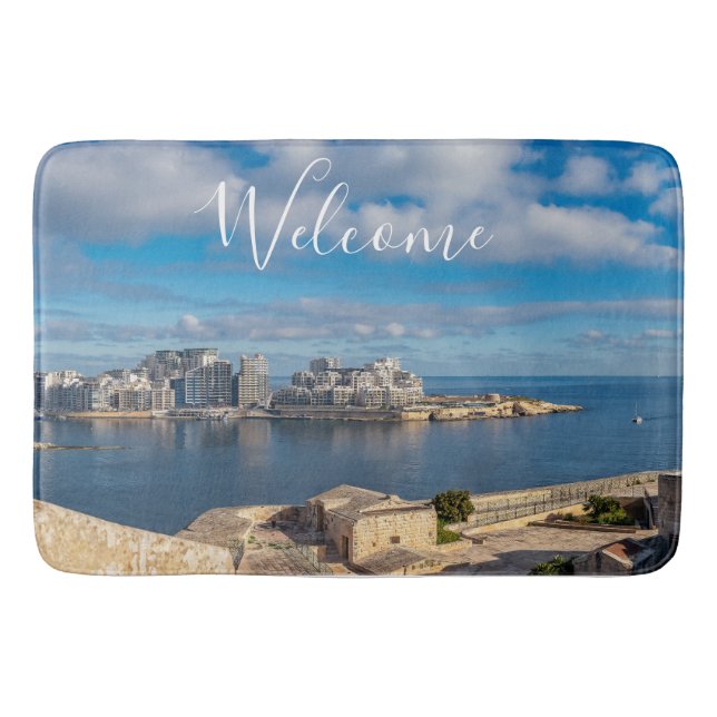  Sliema harbor and skyscrapers in Malta Bath Mat (Front)