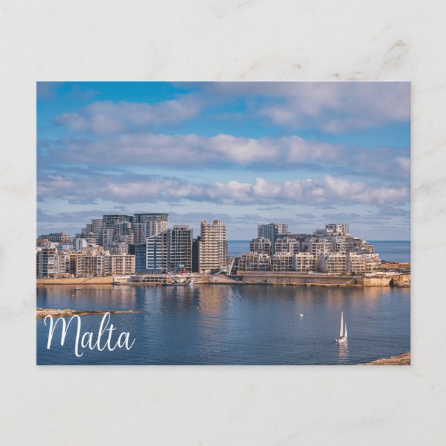 Sliema harbor and skyscrapers in Malta Postcard (Front)