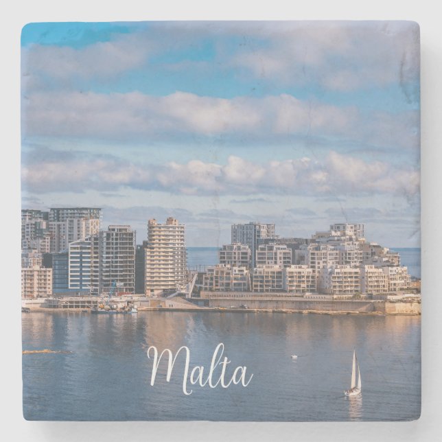 Sliema harbor and skyscrapers in Malta Stone Coaster (Front)