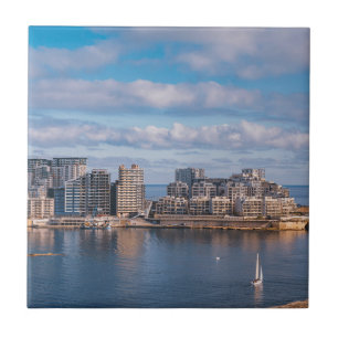 Sliema harbor and skyscrapers in Malta Tile