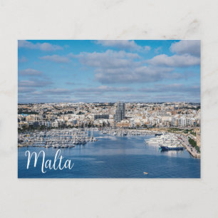 Sliema harbor with modern buildings and boats postcard
