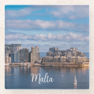 Sliema harbour and skyscrapers in Malta Glass Coaster
