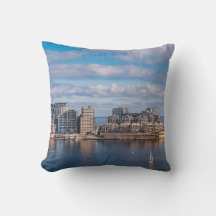 Sliema harbour and skyscrapers in Malta Throw Pillow