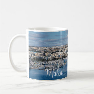 Sliema harbour with modern buildings and boats coffee mug