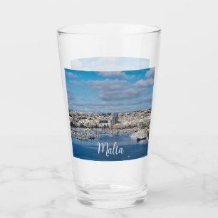 Sliema harbour with modern buildings and boats glass