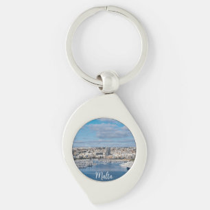 Sliema harbour with modern buildings and boats key keychain