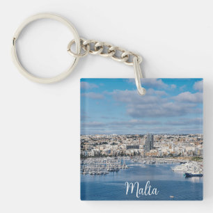 Sliema harbour with modern buildings and boats keychain