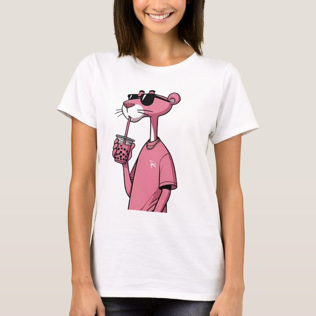 Slightly stretchy fabric, pink tiger design T-Shirt (Front)